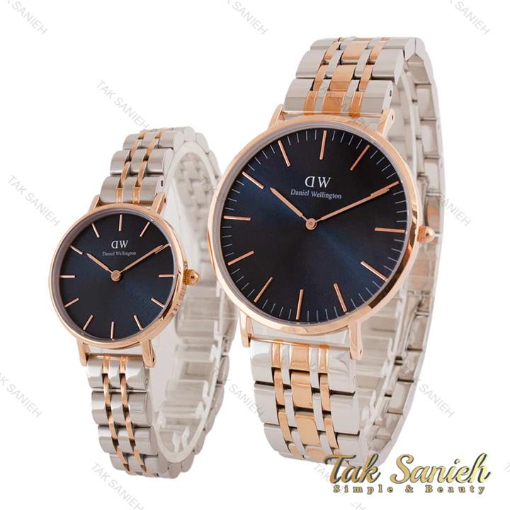 ست ساعت دنیل ولینگتون دورنگ رزگلد صفحه سرمه ای DW-4718-S